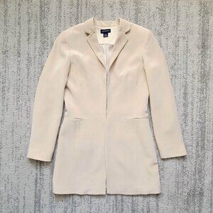 Ann Taylor Vintage Duster Blazer Light Gold Ivory Beige 100% Silk Jacket Size 4